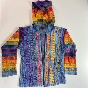 Rising International Cotton Patchwork  Razor Cut Hoodie Jacket Sz Medium